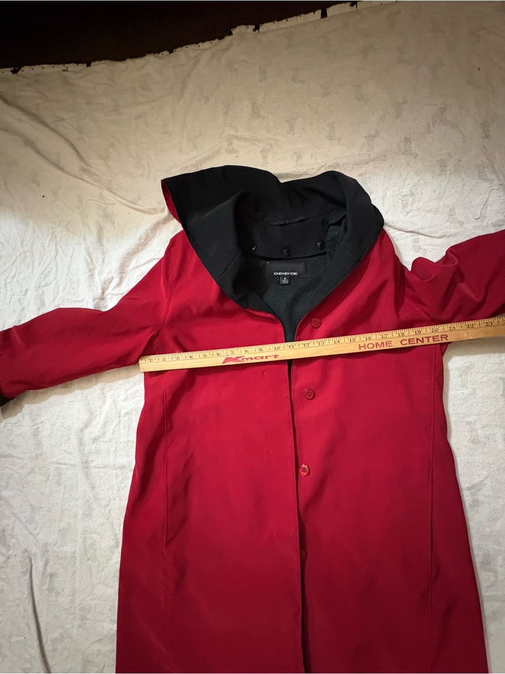 Jones New York Red Trench Coat with Black Hood Trim - Picture 10 of 11